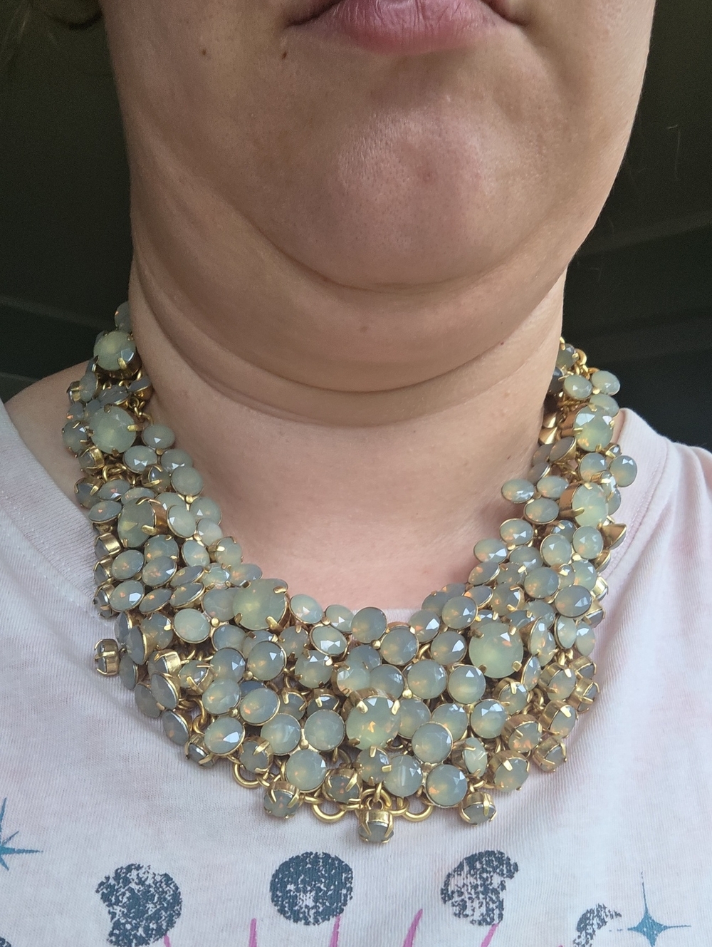 Vintage J.Crew Gold Tone Opal Glass Cluster Statement Necklace - Picture 7 of 8